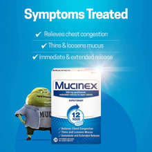 Load image into Gallery viewer, Chest Congestion, Mucinex Expectorant 12 Hour Extended Release Tablets, 20ct, 600mg Guaifenesin with Extended Relief of Chest Congestion Caused by Excess Mucus. Thins and Loosens Mucus