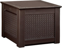 Load image into Gallery viewer, Rubbermaid Patio Chic Plastic Storage Bench, Dark Teak Basket Weave