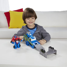 Load image into Gallery viewer, Playskool Heroes Transformers Rescue Bots Optimus Prime Racing Trailer
