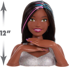 Load image into Gallery viewer, Barbie Deluxe 20-Piece Glitter and Go Styling Head, Black Hair