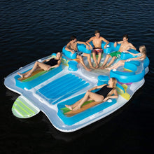 Load image into Gallery viewer, Tropical Tahiti Floating Island Inflatable Raft 7 Person! Built-in Inflatable Bench Seat with Backrests and Cooler! Inflatable Island with 2 Sun Tanning Decks! Perfect for Relaxation &amp; Recreation!