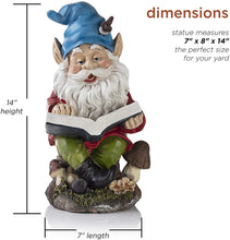 Load image into Gallery viewer, Alpine Gnome Reading a Book Statue, 14 Inch Tall