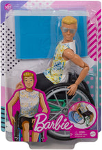 Load image into Gallery viewer, Barbie Ken Fashionistas Doll #167 with Wheelchair &amp; Ramp Wearing Tie-Dye Shirt, Black Shorts, White Sneakers &amp; Sunglasses, Toy for Kids 3 to 8 Years Old