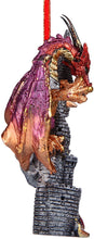 Load image into Gallery viewer, Christmas Tree Ornaments - Zanzibar the Gothic Dragon on Castle Holiday Ornament - Dragon Statue