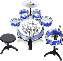 Load image into Gallery viewer, Best Choice Products 11-Piece Kids Starter Drum Set w/Bass, Tom Drums, Snare, Cymbal, Stool, Blue