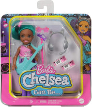 Load image into Gallery viewer, Barbie Chelsea Can Be Playset with Blue Hair Chelsea Rockstar Doll (6-in/15.24-cm), Guitar, Microphone, Headphones, 2 VIP Tickets, Star-Shaped Glasses, Great Gift for Ages 3 Years Old &amp; Up
