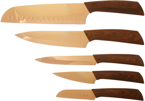 Hampton Forge HMC01A489A Hampton Forge-Raintree-10 Kitchen Knife Cutlery Set 5 Guards-Copper Blade-Brown Handle, 10-Piece, Raintree