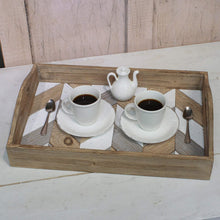 Load image into Gallery viewer, Stonebriar Rectangle Multicolor Chevron Wood Serving Tray with Handles