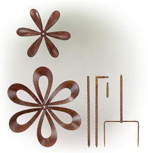 Load image into Gallery viewer, Alpine Corporation Rustic Metal Floral Windmill Stake - Kinetic Wind Spinner - Outdoor Yard Art Decor - Burnt Orange - 24" x 8" x 96"