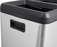 Load image into Gallery viewer, Step N' Sort 16 Gal, 3 Compartment Open Top Trash and Recycling Bin, Silver (OPN603)