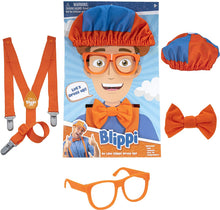 Load image into Gallery viewer, Blippi Costume Roleplay Accessories, Perfect for Dress Up and Play Time - Includes Iconic Orange Bow Tie, Suspenders, Hats and Glasses, for Young Children and Toddlers - Roleplay Set
