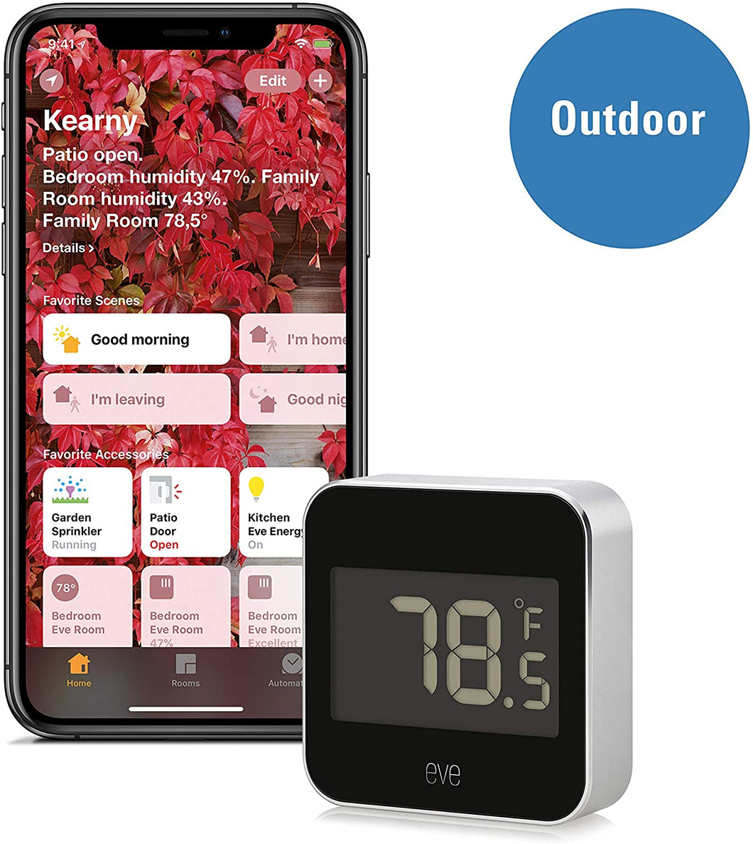 Eve Degree - Connected Weather Station for tracking temperature, humidity & air pressure; IPX3 water resistance, display, no bridge necessary, Bluetooth Low Energy (Apple HomeKit)