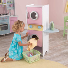 Load image into Gallery viewer, KidKraft Laundry Playset Children's Pretend Wooden Stacking Washer and Dryer Toy with Iron and Basket, Gift for Ages 3+, Pastel