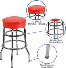 Load image into Gallery viewer, Double Ring Chrome Barstool with Black Seat
