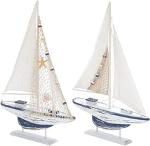 Load image into Gallery viewer, Deco 79 Sea and Aquatic Fauna Assorted Wooden Sailing Boat, Set of 2