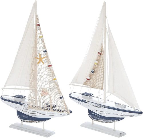 Deco 79 Sea and Aquatic Fauna Assorted Wooden Sailing Boat, Set of 2