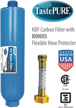 Load image into Gallery viewer, Camco TastePURE RV Water Filter with Flexible Hose Protector - Greatly Reduces Bad Taste, Odors, Chlorine and Sediment in Drinking Water