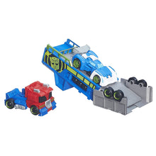 Load image into Gallery viewer, Playskool Heroes Transformers Rescue Bots Optimus Prime Racing Trailer
