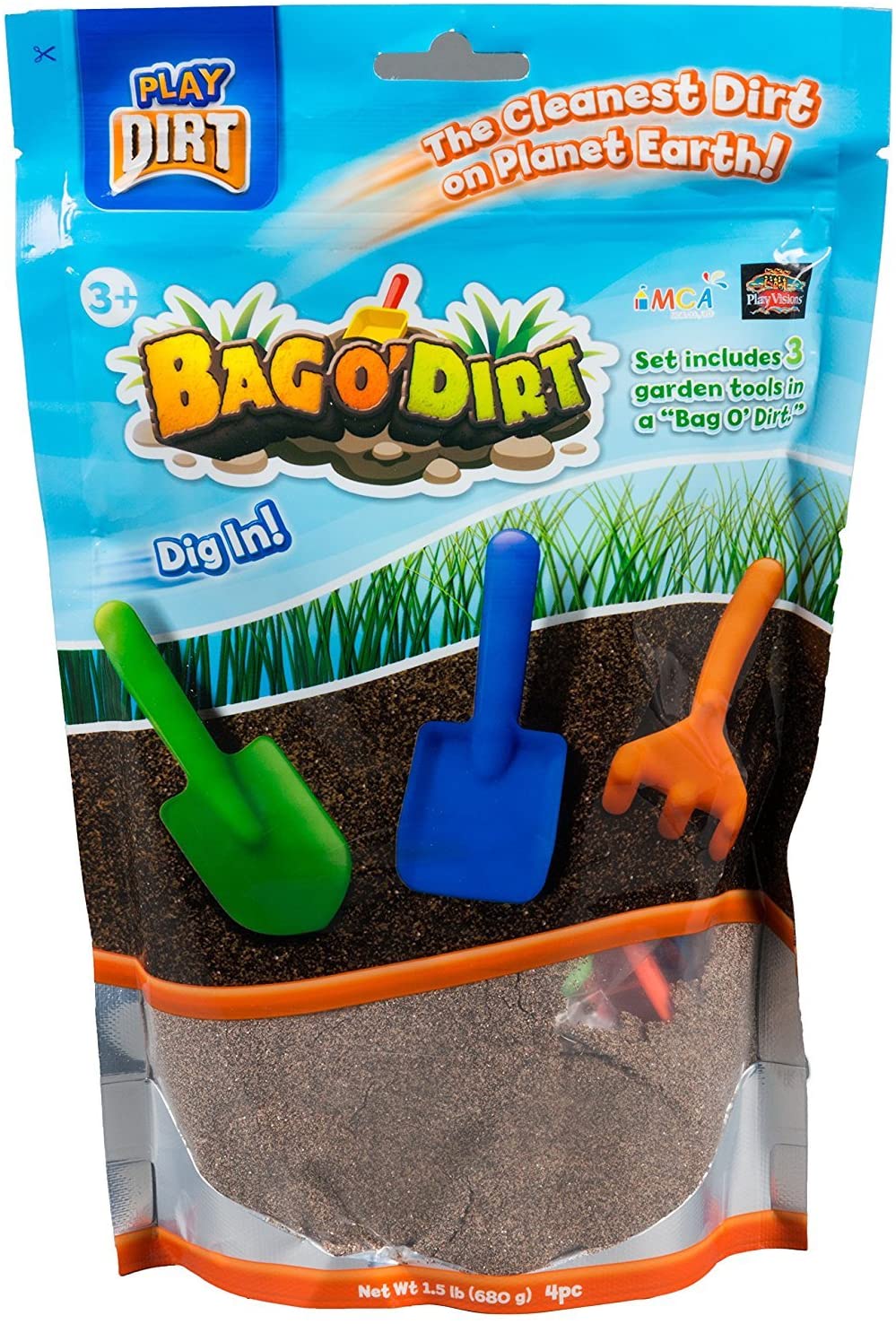 Bag O' Dirt - Unique Play Dirt For Burying and Digging Fun. Includes Rake, Round Shovel and Square Shovel.