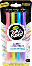 Load image into Gallery viewer, Crayola Take Note Glitter Highlighters, Assorted Colors, School Supplies, 4 Count