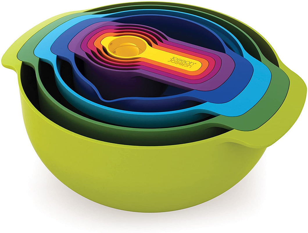 Joseph Joseph 40087 Nest 9 Nesting Bowls Set with Mixing Bowls Measuring Cups Sieve Colander