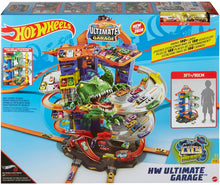 Load image into Gallery viewer, Hot Wheels City Ultimate Garage Track Set with 2 Toy Cars, Garage Playset Features Multi-Level Racetrack, Moving T-Rex Dino &amp; Storage for 100+ 1:64 Scale Vehicles, Toy Gift for Kids 3 Years &amp; Older