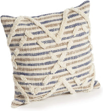 Load image into Gallery viewer, LR Resources PILLO07344BUNIIPL Textured Stripe Throw Pillow, 18" x 18", Blue/Natural