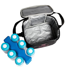 Load image into Gallery viewer, Breastmilk Cooler Bag Set for Nursing Mothers - Includes Baby Bottle Cooler Tote, (6) 5 oz Breast Milk Bottles, (6) Solid Lids, Contoured Ice Pack for Insulated Storage - Blue