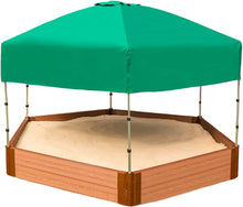 Load image into Gallery viewer, Frame It All Tool-Free Classic Sienna 7ft. x 8ft. x 11in. Composite Hexagon Sandbox Kit with Telescoping Canopy/Cover - 2&quot; Profile