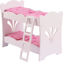 Load image into Gallery viewer, KidKraft Wooden Lil' Doll Bunk Bed with Bedding Set, Furniture for 18" Dolls - White, 20.75" L x 11.57" W x 17.52" H