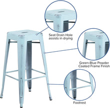Load image into Gallery viewer, Flash Furniture Stackable Industrial Metal Backless Bar Stool in Distressed GreenBlue