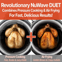 Load image into Gallery viewer, NUWAVE DUET Pressure Air Fryer, Combo Cook Technology, Removable Pressure and Air Fry Lids, 6QT Stainless Steel Pot, Stainless Steel Reversible Rack &amp; 4 Quart Non-Stick Air Fryer Basket; Built-in Sure-Lock Safety Technology, Steam, Sear, Saute, Slow Cook