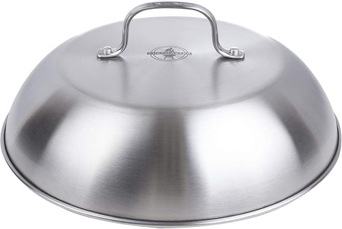 Chefmaster Grill Dome Covers, BBQ Grill Accessory Melts Cheese, Cooks Burgers Faster and Prevents Splatter, for Indoor or Outdoor Use, Stainless Steel with Wire Handle