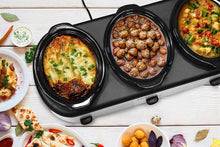 Load image into Gallery viewer, Elite Gourmet Elite Platinum EWMST-325FFP Maxi-Matic Triple Slow Cooker Buffet Server, Black/Silver