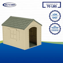 Load image into Gallery viewer, Suncast Outdoor Dog House with Door - Water Resistant and Attractive for Small to Large Sized Dogs - Easy to Assemble - Perfect for Backyards