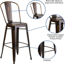 Load image into Gallery viewer, Flash Furniture Curved Metal Vertical Slat Bar Stool in Distressed Copper