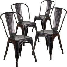 Load image into Gallery viewer, Flash Furniture Commercial Grade 4 Pack Black-Antique Gold Metal Indoor-Outdoor Stackable Chair