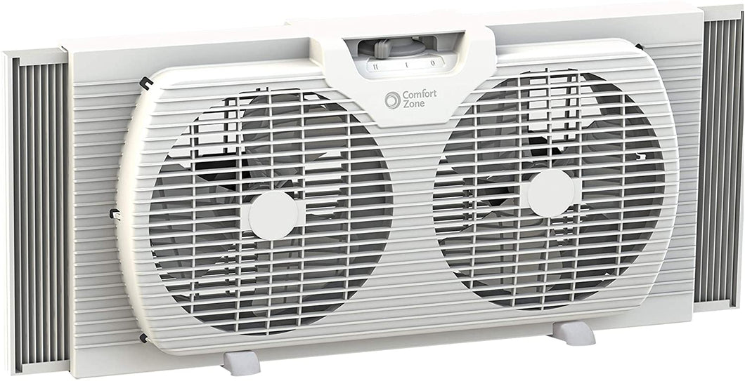 Comfort Zone CZ319WT 9-inch Twin Window Fan with Manual Reversible Airflow Control, Auto-Locking Expanders and 2-Speed Fan Switch