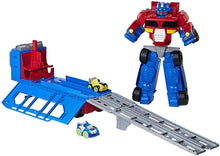 Load image into Gallery viewer, Playskool Heroes Transformers RBT Optimus Prime Race Track Trailer Playset
