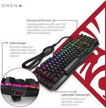 Load image into Gallery viewer, Omen by HP Sequencer Wired USB Mechanical Optical Gaming Keyboard – 10X Faster – Blue Switch - Volume Roller Bar – 16.8M RGB Colors – Anti Ghosting