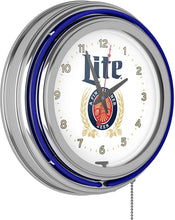 Load image into Gallery viewer, Trademark Gameroom Miller Lite Chrome Double Rung Neon Clock - Retro Design