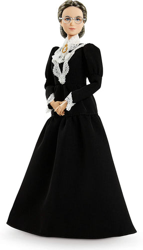 Barbie Inspiring Women Series Susan B, Anthony Collectible Doll, Approx, 12-in, Wearing Black Dress and Cameo Brooch, with Doll Stand and Certificate of Authenticity