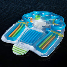 Load image into Gallery viewer, Tropical Tahiti Floating Island Inflatable Raft 7 Person! Built-in Inflatable Bench Seat with Backrests and Cooler! Inflatable Island with 2 Sun Tanning Decks! Perfect for Relaxation &amp; Recreation!
