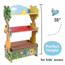 Load image into Gallery viewer, Fantasy Fields - Sunny Safari Wooden Kids Bookshelf with Hand Crafted Designs &amp; Toy Storage - Green