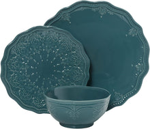 Load image into Gallery viewer, The Pioneer Woman Farmhouse Lace Dinnerware Set, 12-Piece, Ocean Teal