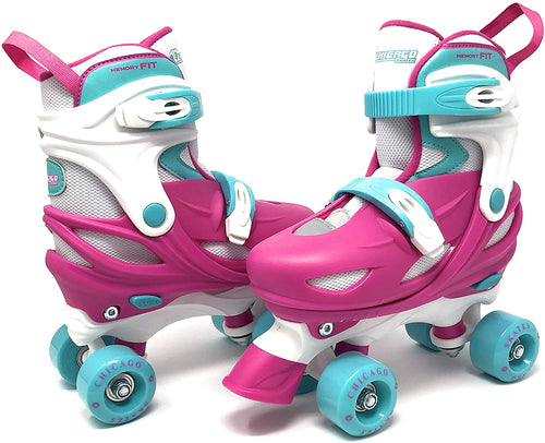 Chicago Skates Girls Adjustable Junior Quad Skates - Pink/White/Teal - Small Sizes J10-J13