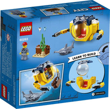 Load image into Gallery viewer, LEGO City Ocean Mini-Submarine 60263, Underwater Playset, Featuring a Toy Submarine, Pirate Treasure Chest, Hammerhead Shark Figure and a Pilot Minifigure, Great Gift for Kids, New 2020 (41 Pieces)