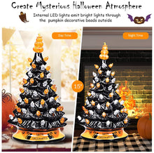 Load image into Gallery viewer, DREAMADE Hand-Painted Ceramic Christmas Tree, 14in Battery Powered Tabletop Xmas Decor, with 12 Bulit-in Lights and Top Star, Forever Lighted Holiday Centerpiece