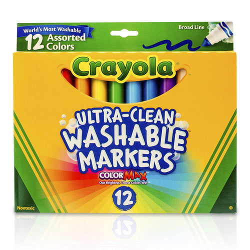 Crayola BIN587812BN Ultra-Clean Markers, Broad Line, Assorted Colors, 12 Per Box, 3 Boxes