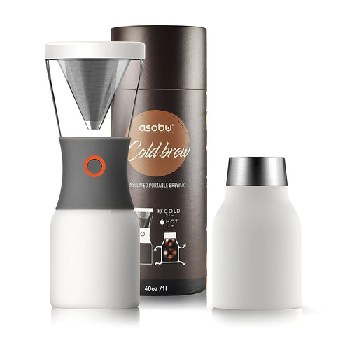 Asobu Coldbrew Portable Cold Brew Coffee Maker With a Vacuum Insulated 40oz Stainless Steel 18/8 Carafe Bpa Free (White)
